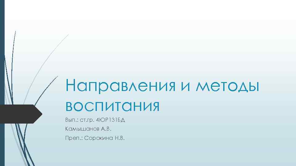 Направления и методы воспитания Вып. : ст. гр. 4 ЮР 131 БД Камышанов А.