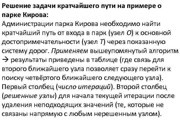 Решение задачи кратчайшего пути на примере о парке Кирова: Администрации парка Кирова необходимо найти