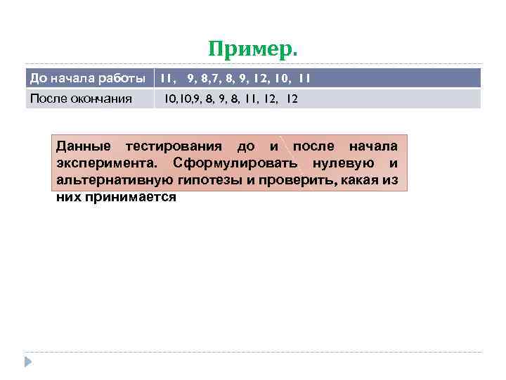 Пример. До начала работы 11, 9, 8, 7, 8, 9, 12, 10, 11 После