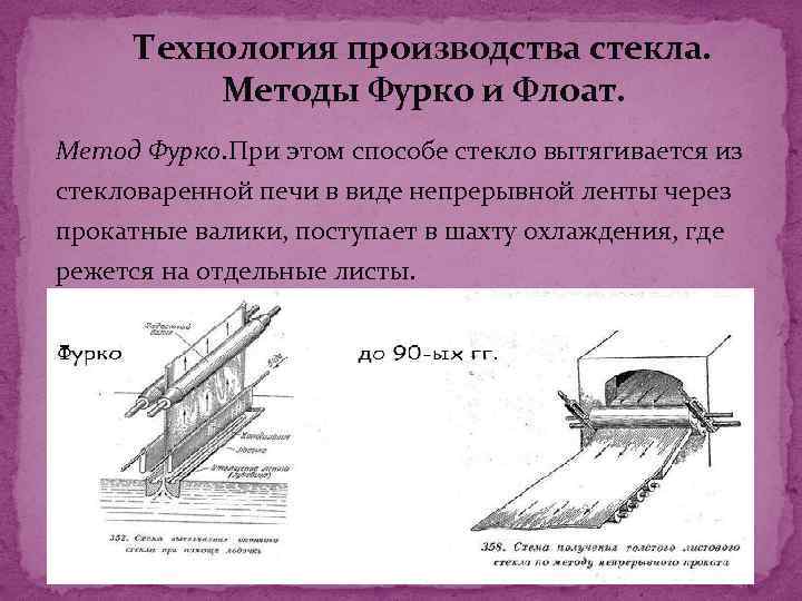 Технология производства стекла. Методы Фурко и Флоат. Метод Фурко. При этом способе стекло вытягивается