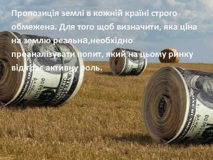 Пропозиція землі в кожній країні строго обмежена. Для того щоб визначити, яка ціна на