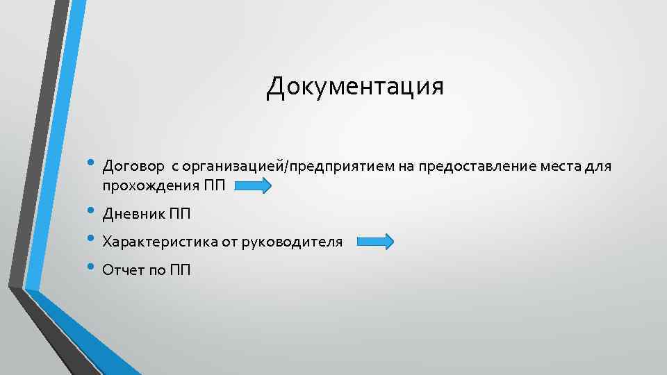 Документация • Договор с организацией/предприятием на предоставление места для прохождения ПП • Дневник ПП