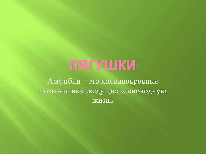 ЛЯГУШКИ Амфибии – это холоднокровные позвоночные , ведущие земноводную жизнь 