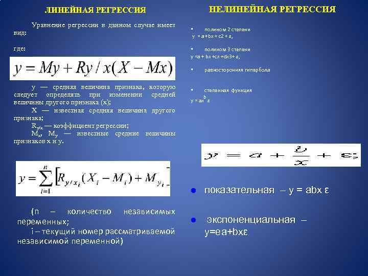 НЕЛИНЕЙНАЯ РЕГРЕССИЯ вид: Уравнение регрессии в данном случае имеет где: • полином 2 степени