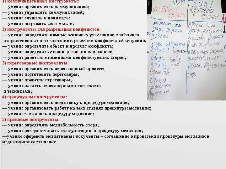 1) коммуникативные инструменты: — умение организовать коммуникацию; — умение управлять коммуникацией; — умение слушать