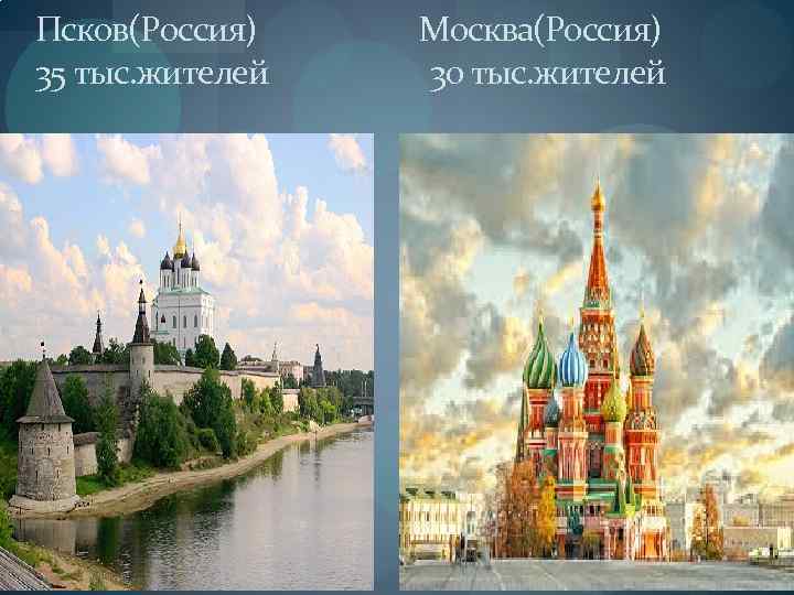 Псков(Россия) 35 тыс. жителей Москва(Россия) 30 тыс. жителей 