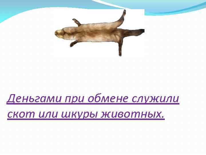 Деньгами при обмене служили скот или шкуры животных. 