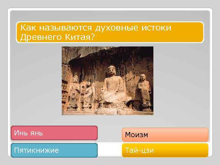 Как называются духовные истоки Древнего Китая? Инь янь Моизм Пятикнижие Тай-цзи 
