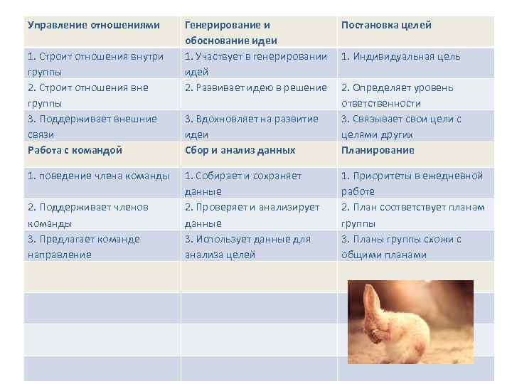 Управление отношениями 1. Строит отношения внутри группы 2. Строит отношения вне группы 3. Поддерживает