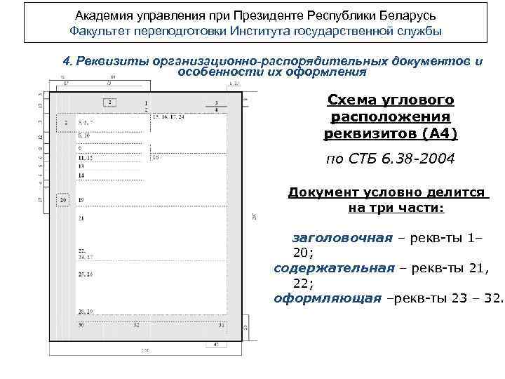 Академия управления при Президенте Республики Беларусь Факультет переподготовки Института государственной службы 4. Реквизиты организационно-распорядительных