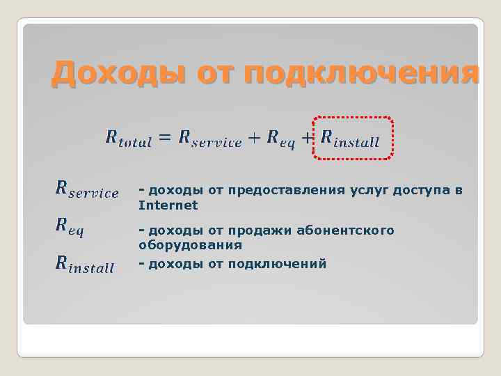 Доходы от подключения - доходы от предоставления услуг доступа в Internet - доходы от