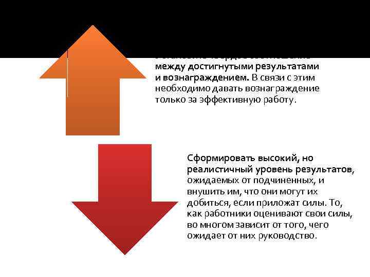 Установить твердое соотношение между достигнутыми результатами и вознаграждением. В связи с этим необходимо давать