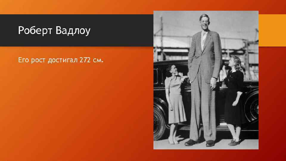 Роберт Вадлоу Его рост достигал 272 см. 