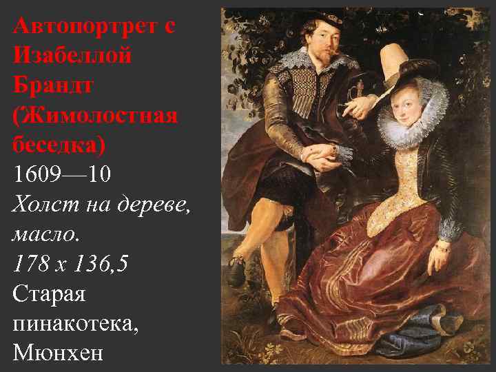 Автопортрет с Изабеллой Брандт (Жимолостная беседка) 1609— 10 Холст на дереве, масло. 178 x