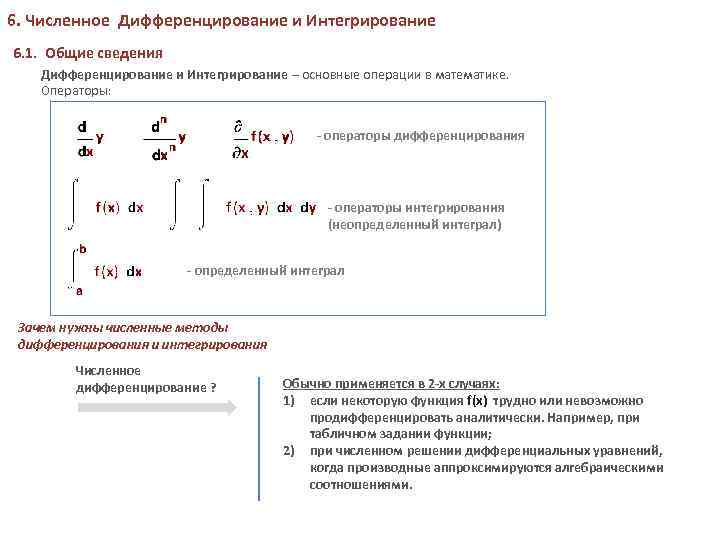 Интегрирование и дифференцирование презентация