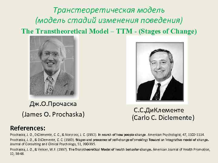 Транстеоретическая модель (модель стадий изменения поведения) The Transtheoretical Model – TTM - (Stages of