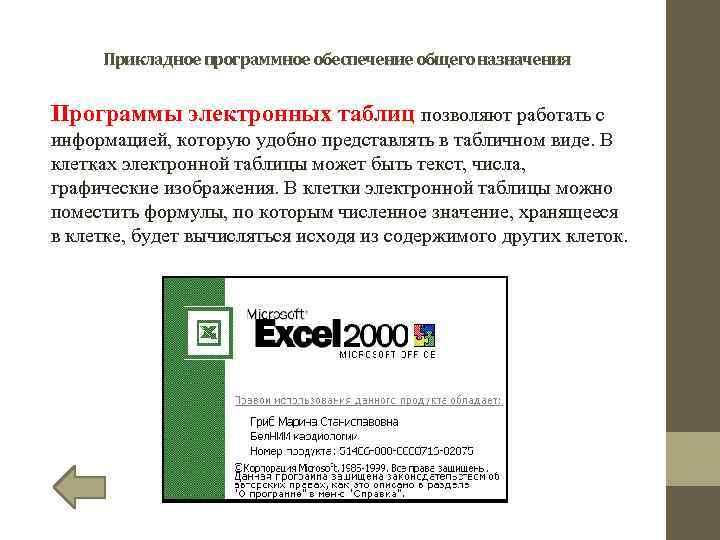 Прикладное программное обеспечение общего назначения Программы электронных таблиц позволяют работать с информацией, которую удобно