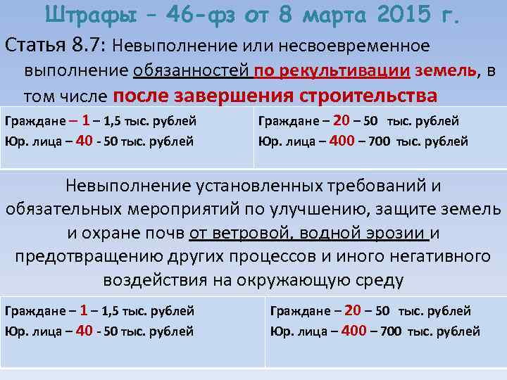 Штрафы – 46 -фз от 8 марта 2015 г. Статья 8. 7: Невыполнение или