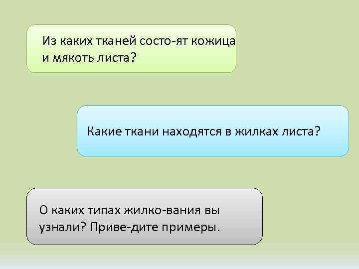 Из каких тканей состо ят кожица и мякоть листа? Какие ткани находятся в жилках