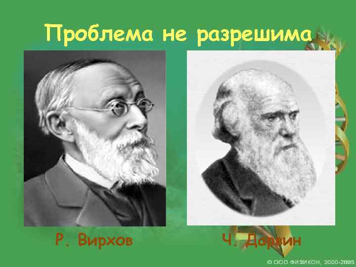 Проблема не разрешима Р. Вирхов Ч. Дарвин 