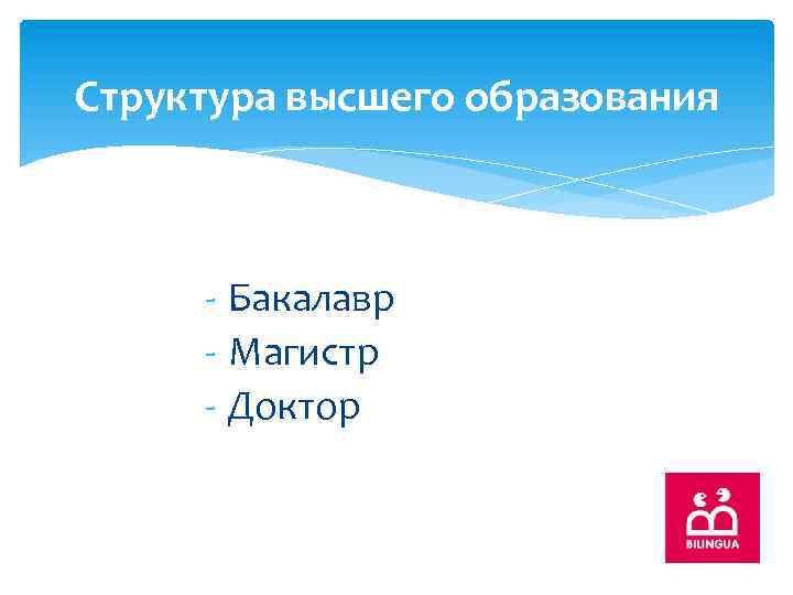 Структура высшего образования - Бакалавр - Магистр - Доктор 