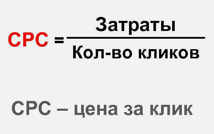 CPC = Затраты Кол-во кликов CPC – цена за клик 