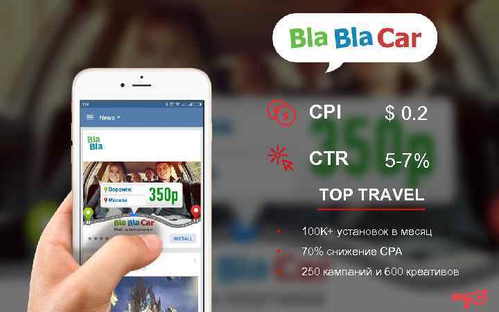 CPI $ 0. 2 CTR 5 -7% TOP TRAVEL • 100 K+ установок в