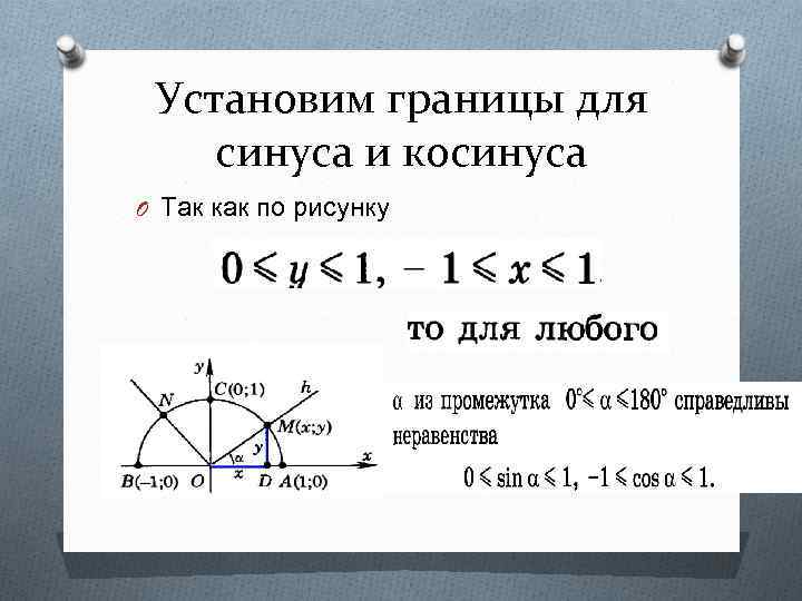 Установим границы для синуса и косинуса O Так как по рисунку 