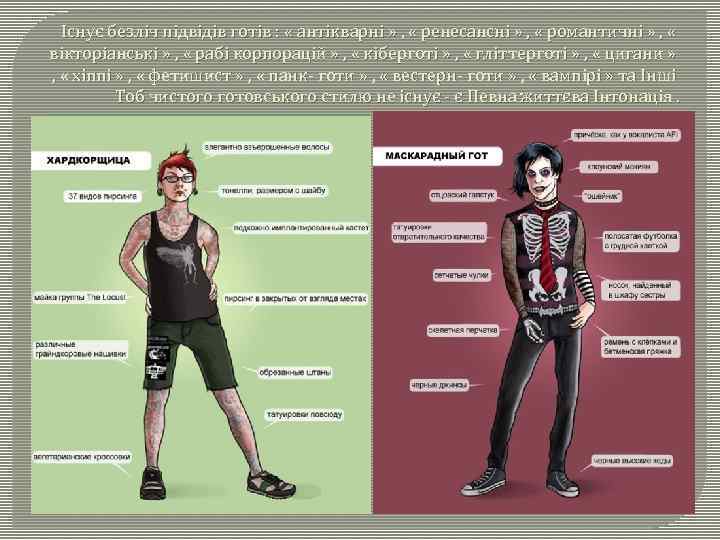 Існує безліч підвідів готів : « антікварні » , « ренесансні » , «