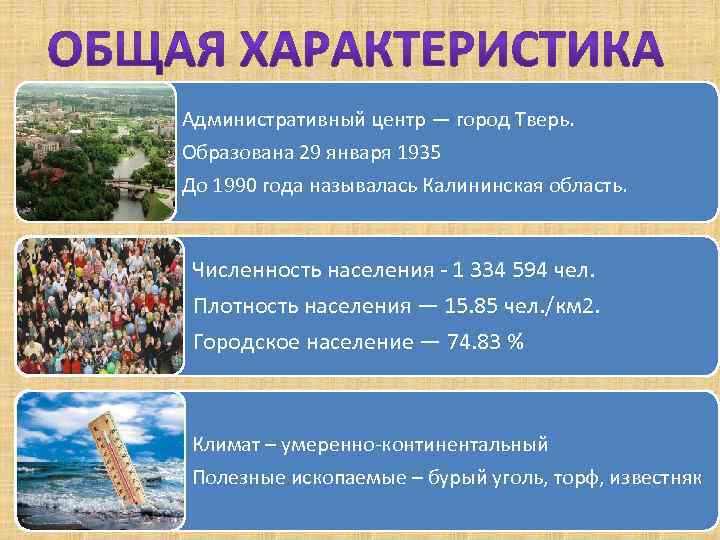  Административный центр — город Тверь. Образована 29 января 1935 До 1990 года называлась