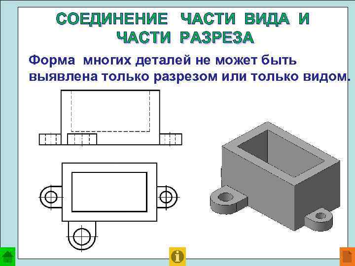 СОЕДИНЕНИЕ ЧАСТИ ВИДА И ЧАСТИ РАЗРЕЗА Форма многих деталей не может быть выявлена только