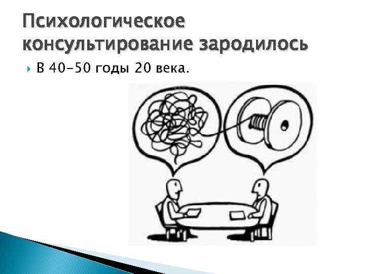 Психологическое консультирование зародилось В 40 -50 годы 20 века. 
