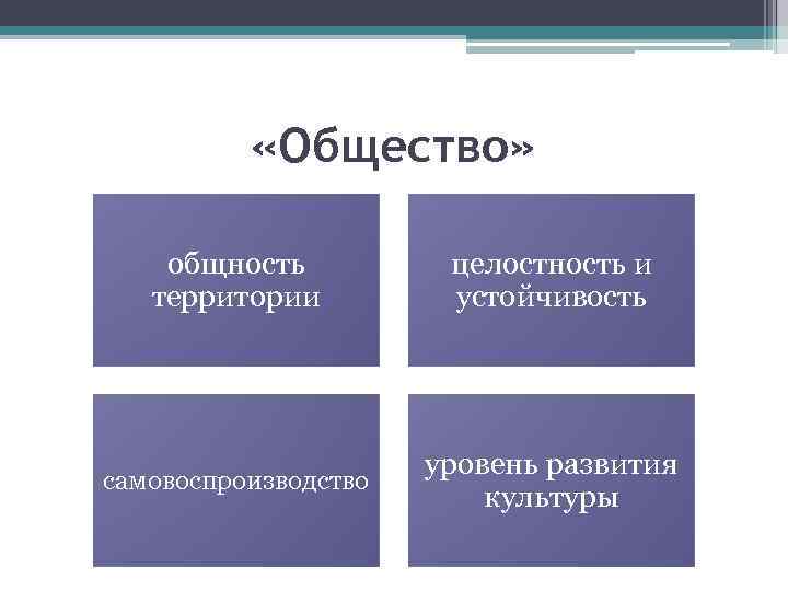  «Общество» общность территории целостность и устойчивость самовоспроизводство уровень развития культуры 