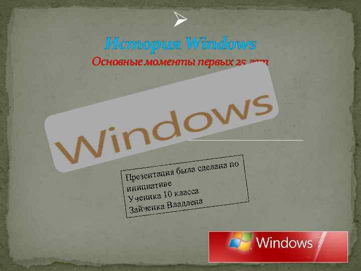 Ø История Windows Основные моменты первых 25 лет ана была сдел ция Презента ве