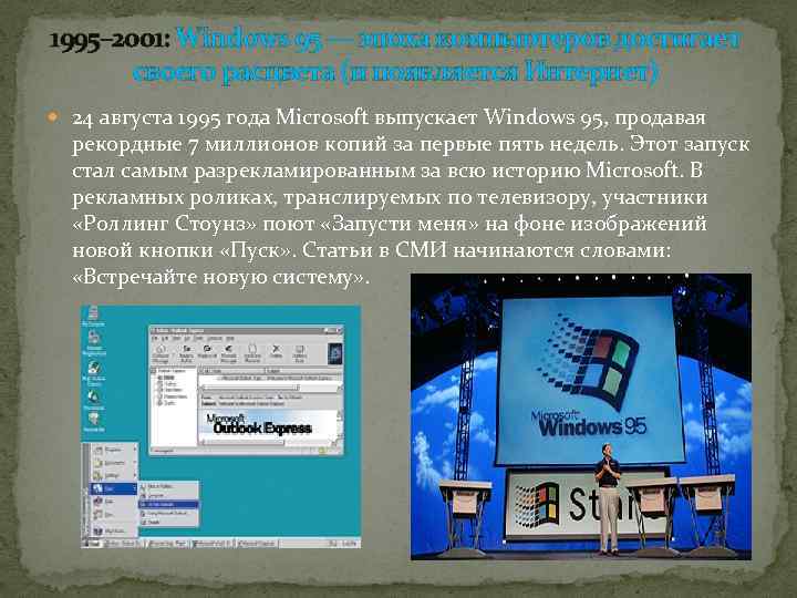 1995– 2001: Windows 95 — эпоха компьютеров достигает своего расцвета (и появляется Интернет) 24