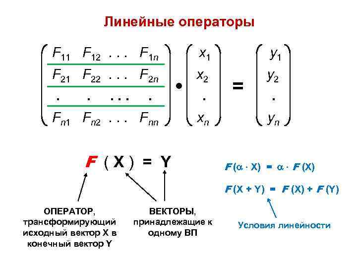 Линейные операторы F 11 F 12. . . F 1 n x 1 y