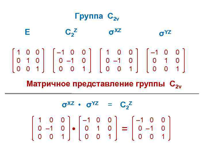 Группа С 2 v E C 2 Z 1 0 0 0 1 –