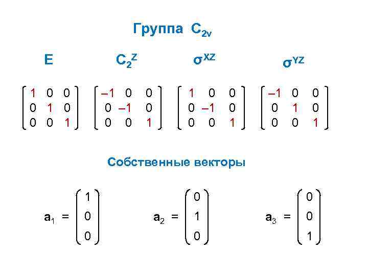 Группа С 2 v E C 2 Z 1 0 0 0 1 –