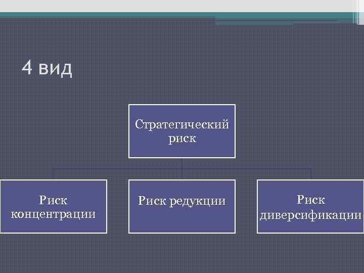 4 вид Стратегический риск Риск концентрации Риск редукции Риск диверсификации 