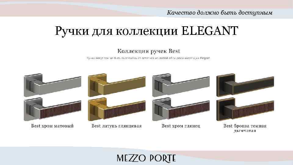 Качество должно быть доступным Ручки для коллекции ELEGANT 