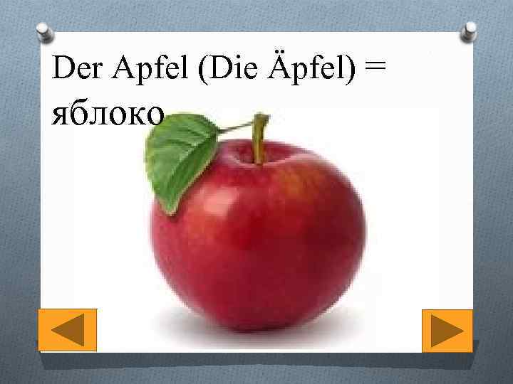 Der Apfel (Die Äpfel) = яблоко 