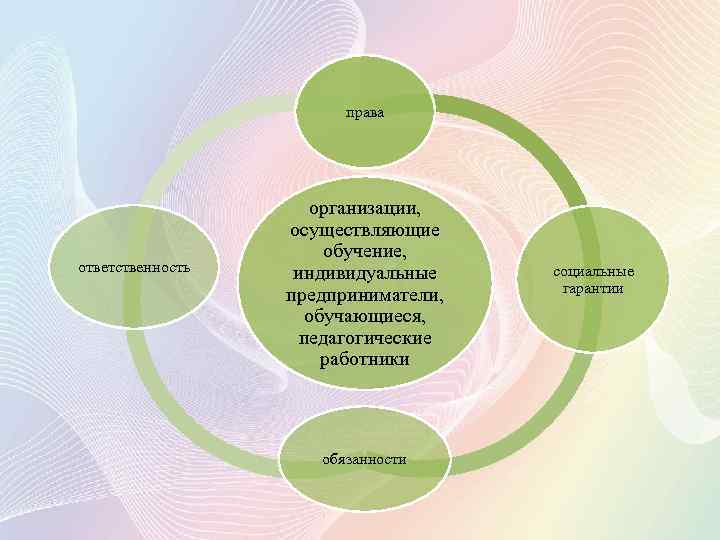 права ответственность организации, осуществляющие обучение, индивидуальные предприниматели, обучающиеся, педагогические работники обязанности социальные гарантии 