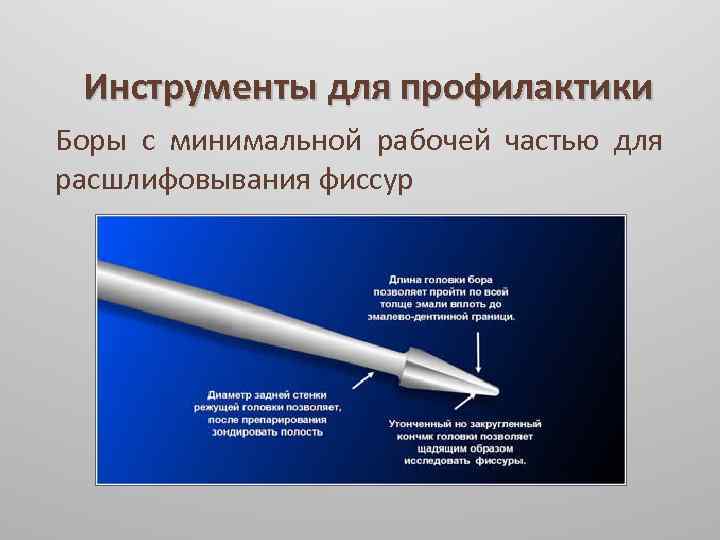 Инструменты для профилактики Боры с минимальной рабочей частью для расшлифовывания фиссур 