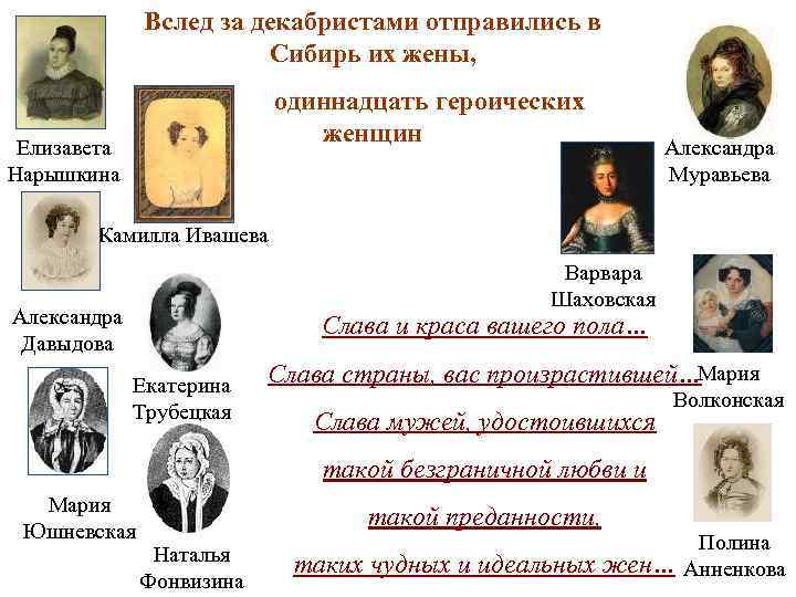Вслед за декабристами отправились в Сибирь их жены, одиннадцать героических женщин Елизавета Нарышкина Александра