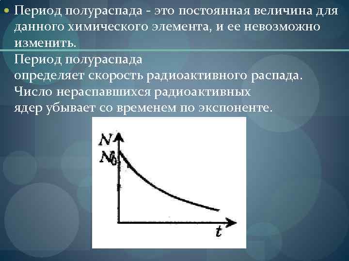  Период полураспада - это постоянная величина для данного химического элемента, и ее невозможно