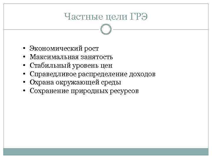 Частные цели ГРЭ • • • Экономический рост Максимальная занятость Стабильный уровень цен Справедливое