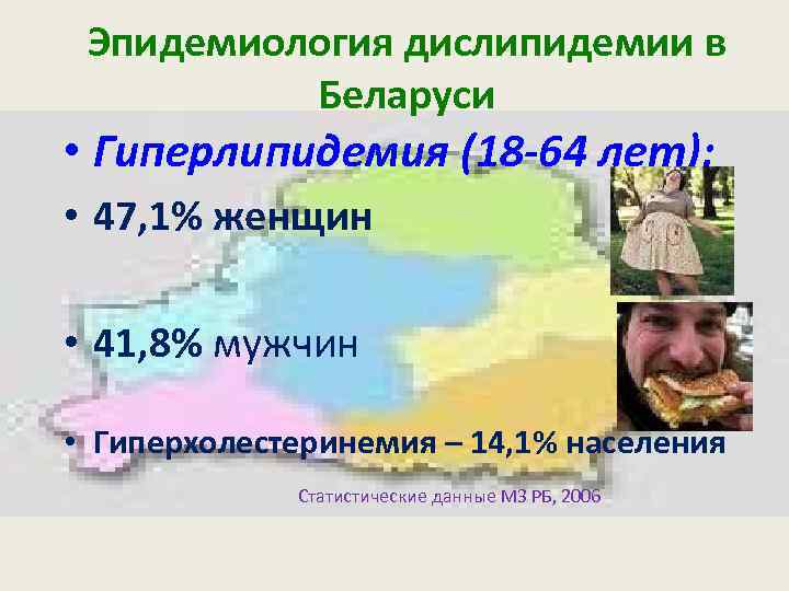 Эпидемиология дислипидемии в Беларуси • Гиперлипидемия (18 -64 лет): • 47, 1% женщин •