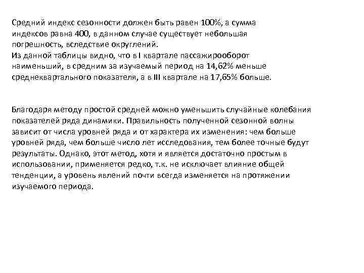 Средний индекс сезонности должен быть равен 100%, а сумма индексов равна 400, в данном