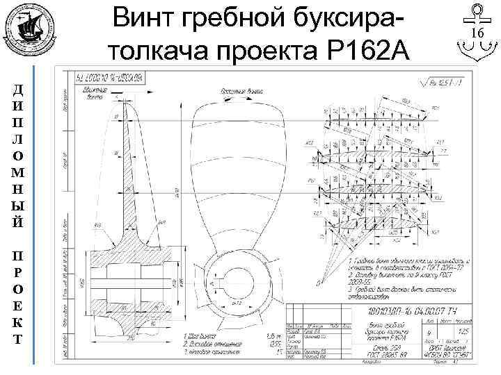Винт гребной буксиратолкача проекта Р 162 А Д И П Л О М Н