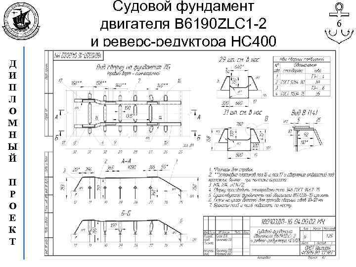 Судовой фундамент двигателя В 6190 ZLC 1 -2 и реверс-редуктора НС 400 Д И